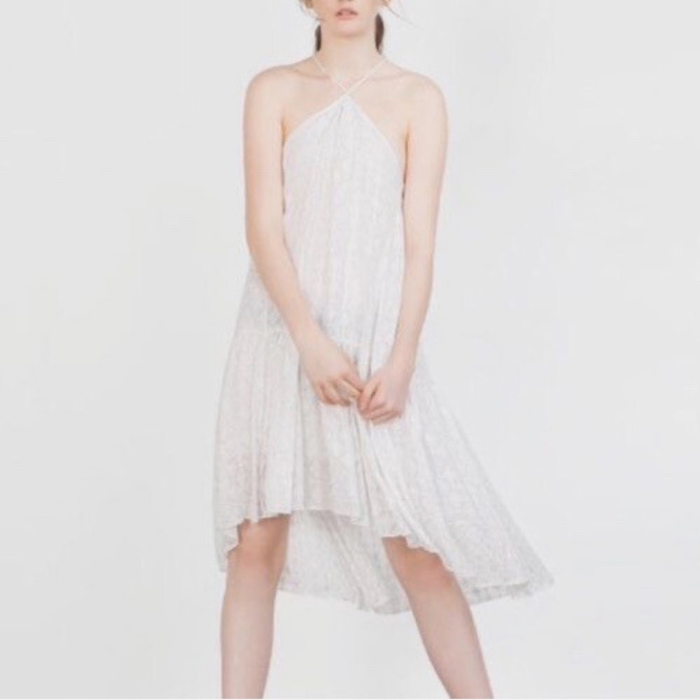 Zara Studio White Halter Dress w/ Silver Sparkle | Size Large | Flowy & Elegant